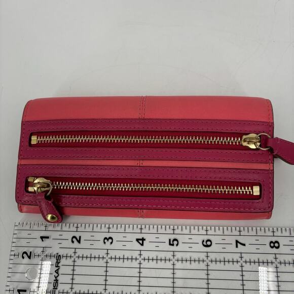 Coach Leather Bonnie Slim Envelope Wallet Double Zipper Coral and Pink 8 Inch - Picture 12 of 13